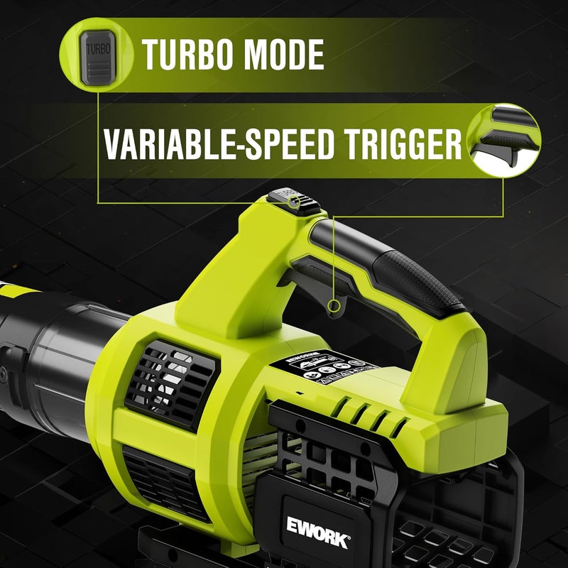 EWORK 21V Cordless Leaf Blower, Powerful Turbo Mode & 550 CFM, 2×3.0Ah Batteries & Fast Charger, Lightweight Electric Leaf Blowers for Lawn Care, Patio, Leaves & Dust - Image 4